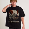 Model wearing black Jerusalem T Shirt Palestine with Dome of the Rock artwork – Free Palestine t shirt for Muslim men in India